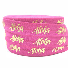 5Yards 16mm Hot Pink Aloha Gold Foil print fold over elastic Cloth decoration elastic sewing accessories 2024 - buy cheap