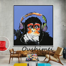 Hand Painted Abstract Animal Oil Paintings Funny Monkey Painting For Living Room Decor Wall Art Pictures Music Orangutans Art 2024 - buy cheap