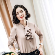 Elegant Apricot Long Sleeve Blouses and Shirts Uniform Styles For Women Business Work Wear Ladies Blouse Tops Clothes 2024 - buy cheap