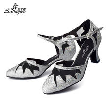 Ladingwu Flash Cloth Collocation Mesh Closed Toe Salsa Dance Shoes Gray Women Sandals Tango Latin Dance Shoes Heel 5/6/7/8.3cm 2024 - buy cheap