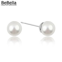 BeBella simple design 0.8cm white pearl stud earrings Crystals from Swarovski for women girls girlfriend Christmas gift 2024 - buy cheap