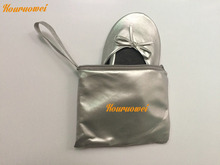 Free Shipping! Silver Indoor dancing slipper lady ballerina shoes with pouch to carry heels 2024 - buy cheap