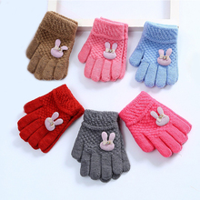 1 пара, зимняя детская переводная картинка в форме кролика, полный палец, детские перчатки, милые теплые вязаные перчатки разных цветов для девочек 2-6 лет 2024 - купить недорого