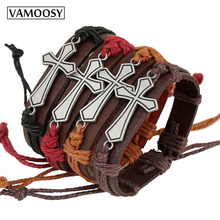VAMOOSY 2018 Fashion Summer Gift Hot Sale Men Jewelry Leather Pulseira Masculina Cross Bracelets Men Best Friendship Bracelets 2024 - buy cheap