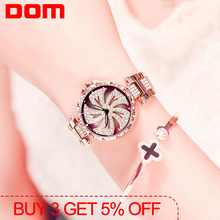 DOM женские кварцевые часы, стильные модные женские наручные часы с бриллиантом, роскошные брендовые водонепроницаемые часы, женские золотые G-1258GK-9MF 2024 - купить недорого
