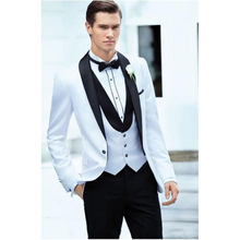 Traje de novio azul claro para hombre, esmoquin de un botón, chal de solapa, PARA CENA trajes de boda, novio (chaqueta + Pantalones + chaleco) 2024 - compra barato