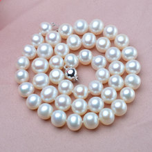 Благородный женский подарок, Ювелирное Украшение, застежка, 9-10 мм, натуральный пресноводный жемчуг, ожерелье, белый цвет, Настоящее Жемчужное ожерелье 925 2024 - купить недорого