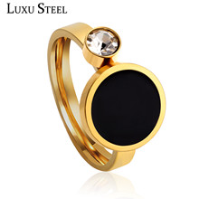 LUXUSTEEL-anillos de boda de acero inoxidable para mujer y hombre, Color negro, con encanto, anillo de cristal, tamaño de EE. UU. 6 a 9 2024 - compra barato