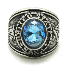 1pc Mens Boys 316L Stainless Steel Biker Sliver Big Blue Stone Fashion Ring Factory Price 2024 - buy cheap