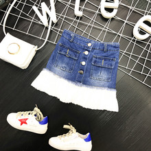 Korean Girls cowboy skirts 2019 spring summer kids packets jeans skirts baby girl stitching lace skirt children half skirt 2-7T 2024 - buy cheap