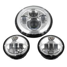 Faro cromado/negro para Harley, luz LED sellada DRL de 7 "+ 2 × 4,5", luces antiniebla 2024 - compra barato