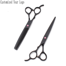 Left Hand 7" Customized Brand 440C Black Cutting Shears Thinning Scissors Salon Hair Scissors Professional Barber Scissors C8001 2024 - buy cheap