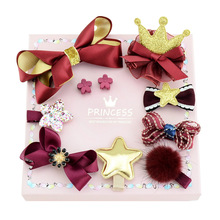 1set 10pcs 4 Designs New Fashion Hair Bows With Clips For Kids Heart Crown Flower Bows Stars Fur Ball Hair Accessories  685 2024 - купить недорого