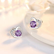 Love Heart  Stud Earrings Transparent Purple Zirconia Earrings Small Fashion Party Jewelry Gifts for Women Girls brincos 2024 - buy cheap