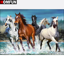 HOMFUN-pintura de diamante redondo/cuadrado completa, cuadro artesanal 5D, punto de cruz bordado de paisaje de caballo, regalo para decoración del hogar A13370 2024 - compra barato