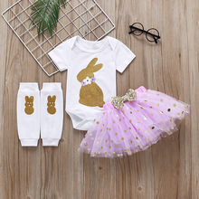 3 Pieces Sets Newborn Infant Baby Girl Clothing 2021 Spring Autumn Cotton Rabbit Print Toddler Bodysuit+Tutu Skirt+Tights Pants 2024 - buy cheap
