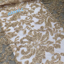 Tecido rendado 5yds/pcs com glitter tecido de rede francesa para vestido de casamento 2024 - compre barato