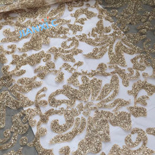 5yds/pcs CiCi-1172 Embroidered mesh lace fabric with glitter French net fabric for wedding dress 2024 - buy cheap