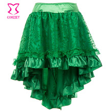 Victorian Green Ruffle Satin Tulle Layered Asymmetrical Gothic Skirts Women Retro Steampunk Burlesque Clothing Skirt 2024 - buy cheap