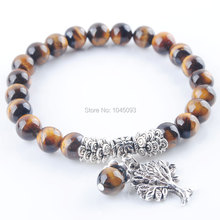 Men Bracelets Natural Healing Energy Tiger Eye Stone 8mm Round Beads Stretch Bracelet With Tree Of Life Pendant Charms QK3212 2024 - buy cheap