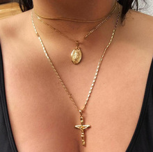 Fashion Gold Necklace Multilayer Chain Cross Pendant Necklace Jesus Virgin Mary Necklaces For Women Bijoux collares de moda 2020 2024 - buy cheap