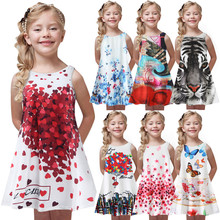 2021 Dress Summer New Fashion Toddler Girls Princess Dress Kids Baby Printing Party Sweet Sleeveless Wholesale Free Ship Z4 2024 - buy cheap