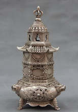 song voge gem S0126 8 Chinese White Copper Bronze Silver Buddhist Pagoda tower Censer incense burner 2024 - buy cheap