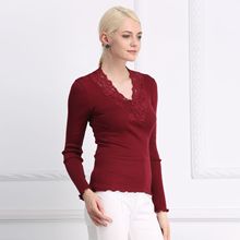 Women Sexy 70% Nature Silk+30% Cotton Lace T-shirt V-Neck Collars Knitted Nature  Long Sleeved High Elastic Bottoming Shirt Tops 2024 - buy cheap