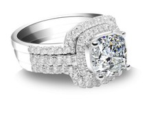 Sólido 18k ouro branco três anéis combinação belos 3 quilates simulação diamantes mulheres propor anel puro ouro joia para meninas 2024 - compre barato