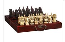 decoration brass factory Pure Brass Antique (32 Pieces) Classical Wooden Manual Terracotta Warriors Chess , With Red Box 2024 - buy cheap