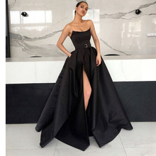 Vestido largo de satén con bolsillos para mujer, elegante vestido de fiesta Formal en Burdeos árabe, con abertura alta, color negro, 2020 2024 - compra barato