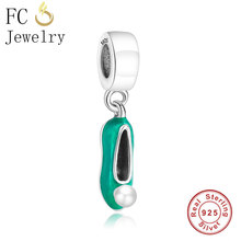 FC Jewelry Fit-Pulsera Original, 100% plata 925, esmalte verde, Campanilla, zapato, Perla blanca, colgante, Berloque 2024 - compra barato