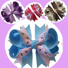 20pcs 4.5" Gorgeous Bow With a ribbon Christmas ribbon double iron anchor sky blue Pinwheel Hair Bow Snap Clips Barrettes 2024 - buy cheap