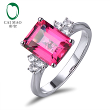 14K White Gold 2.78ct Emerald Cut Pink Topaz Engagement With 0.28ct white sapphire Ring Free shipping 2024 - buy cheap