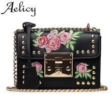 Aelicy Women Embroidery Flower Flap Bag Designer PU Leather Fashion Chains Messenger Bags Ladies Small luxury handbags women bag 2024 - buy cheap