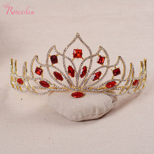 Retro Red /green color rhinestone tiara para noiva barque style big size bridal large queen crown wedding hair accessories RE483 2024 - buy cheap