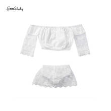 2017 Newborn Fashion Lovely Cute Toddler Infant Baby Girls Off Shoulder Lace Tops Shorts 2PCS Party Outfits Set Clothes 0-24M 2024 - buy cheap