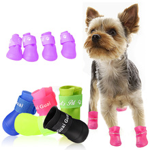 4pcs Dog  Shoes Silicone Candy Colors Dog Waterproof Boots Anti Slip Skid Design Teddy Rain Boots Rubber Pet Rain Shoes Booties 2024 - buy cheap
