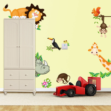 Cartoon Animals lion Wall Stickers DIY Children Mural Decals for Kids Rooms Baby Bedroom Wardrobe Door Decoration 2024 - buy cheap