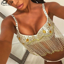 Tops cortos de lentejuelas con borlas y cadena para mujer, camiseta Sexy de verano, playera de estilo Halter con diamantes brillantes, top corto sin mangas para fiesta en club nocturno 2024 - compra barato