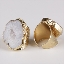 Cloundy-anillo abierto de piedra de cristal para hombre y mujer, brazalete de cristal pulido Oro grande, geoda blanca y gris claro, abalorio ajustable 2024 - compra barato