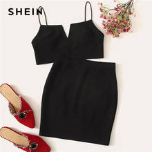 SHEIN V-Cut Crop Cami Top And Skirt Set Sexy Solid Notched Spaghetti Strap Summer Sleeveless Women Two Piece Sets 2024 - buy cheap