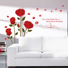 Adesivo de parede removível com rosa vermelha, adesivo com citação de flor para decoração de casa, sala de estar, arte e decoração romântica diy, 6055 2024 - compre barato