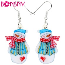 Bonsny Acrylic Christmas Cartoon Sweet Snowman Earrings Drop Dangle Set Ornaments Party Jewelry For Women Girls Teen Gift Bijoux 2024 - buy cheap