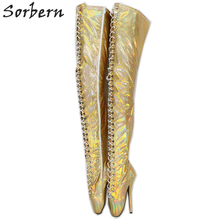 Sorbern Holographic Snake Crotch Thigh High Boots Women Stilettos Ballet High Heels Long Boot Lady Custom Shaft Length Wide Calf 2024 - buy cheap