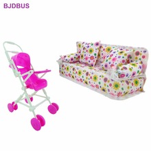 2 Items/Lot = 1x Plastic Baby Stroller Play House + 1x Cloth Sofa Furniture Accessories for Barbie Doll Sister for Kelly Doll 2024 - buy cheap