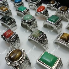 8Pcs Whole Natural Stone Silver Plated Rings For Men Fashion Jewelry Bulk Lots LR248 2024 - buy cheap