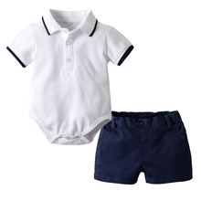 Camiseta blanca de manga corta + Pantalones cortos azules para bebé, conjunto de ropa recién nacido, chándal, 2019 2024 - compra barato