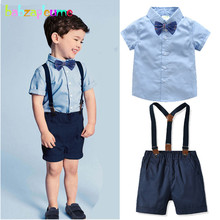 4Piece 1-6Years Summer Children Clothes Fashion Gentleman Cotton Baby Boys T-shirt+Shorts+Bow+Straps Kids Clothing Sets BC1112-1 2024 - buy cheap