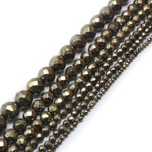 2-14mm Natural Round Gray Pyrite Beads Faceted DIY Stone Loose Beads For Jewelry Making Beads Bracelets Necklace For Men Gift 2024 - buy cheap